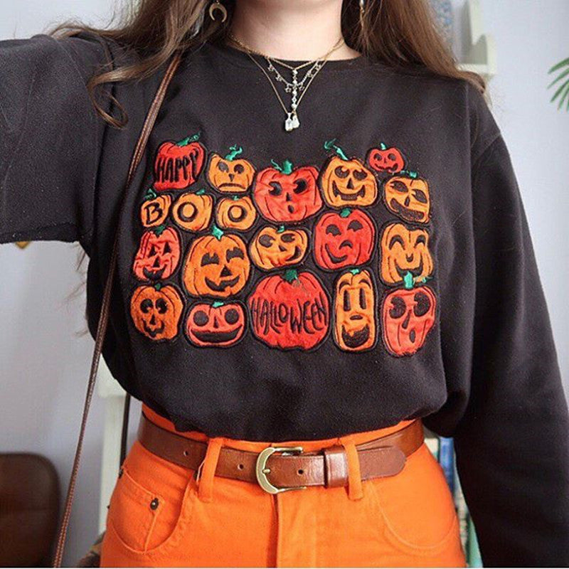 Female Halloween Printed Crew Neck Sweatshirt