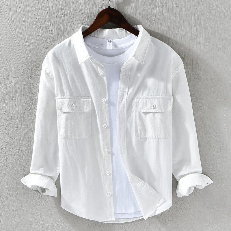 Loose All-match Double Pocket Workwear Simple Cotton Casual Shirt