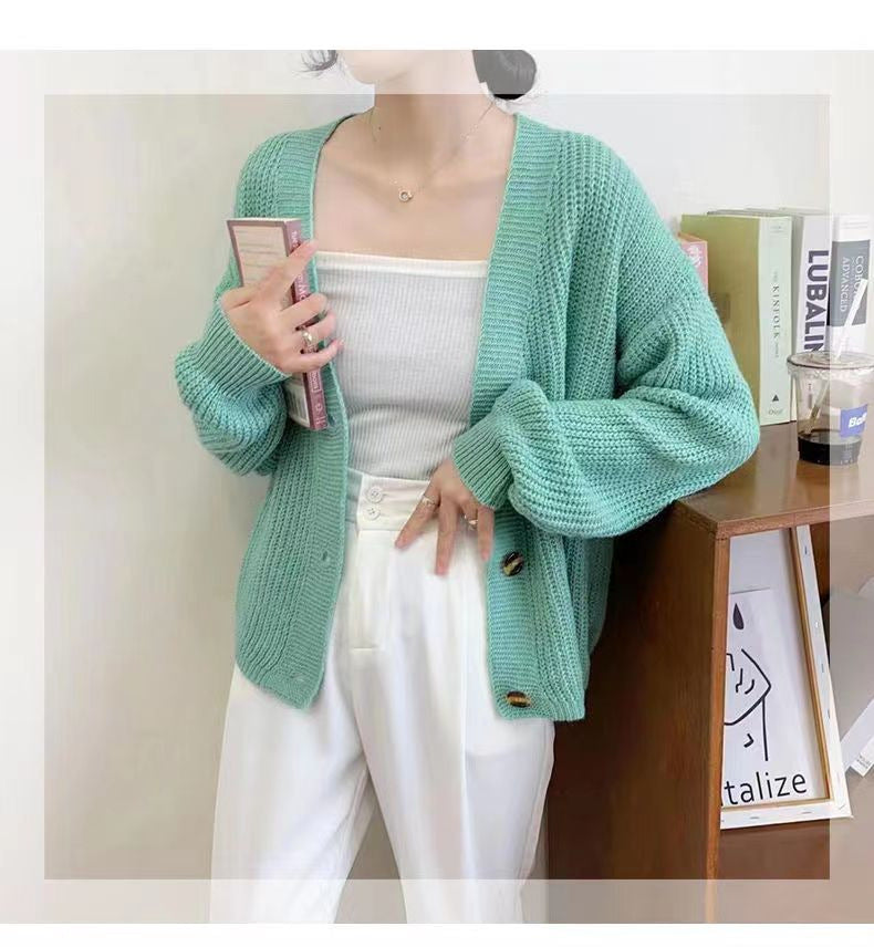 Loose And Lazy Style Base Knitting Cardigan Women's Top